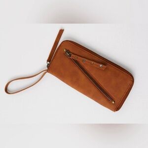 Free People Distressed Vegan Wallet Brown Wristlet